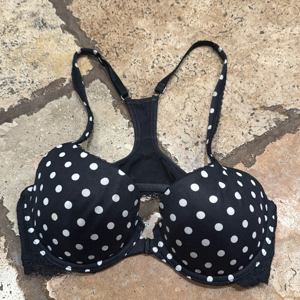 Victoria's Secret Demi Bra padded polka dot black and white 34C